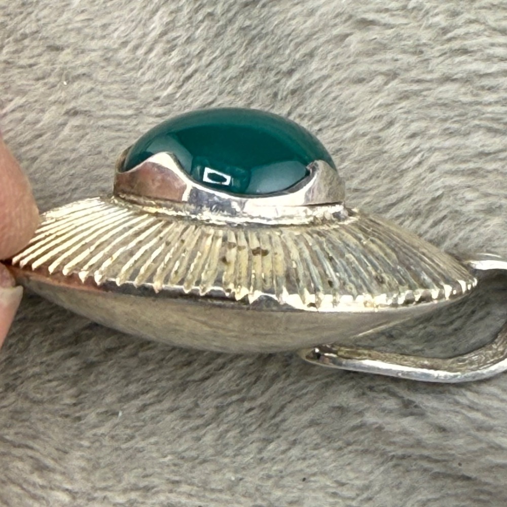 Vintage Sterling Silver Pendant Green Center Signed - Picture 11 of 11